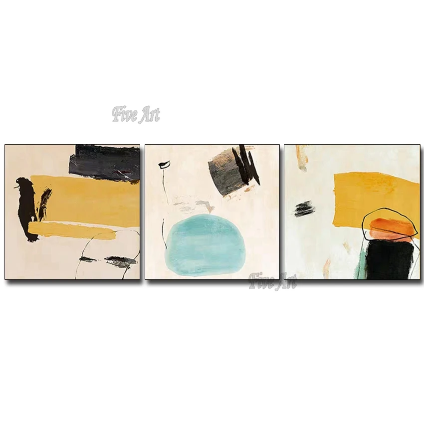 

Pure handmade abstract yellow and blue oil painting on canvas 3pcs modern canvas painting wall art for home decor unframed