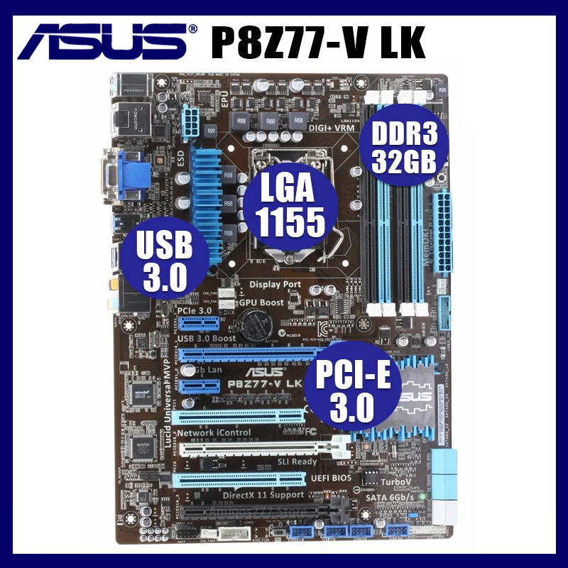 Разъем LGA 1155 ASUS P8Z77 V LK материнская плата DDR3 32 Гб PCI E 3 0 USB3.0 SATA3.0 Intel Z77 Asus для