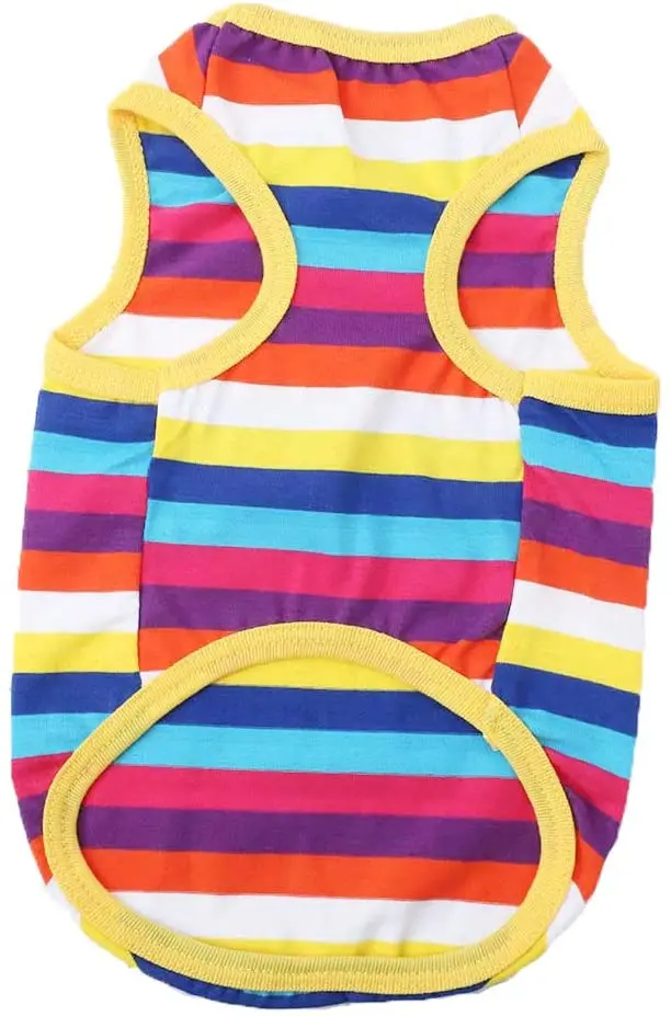

The popular Rainbow Stripe Pet Puppy Vest Breathable Summer Cotton Sleeveless T-Shirt Cute Clothes for Dogs and Cats dog vest