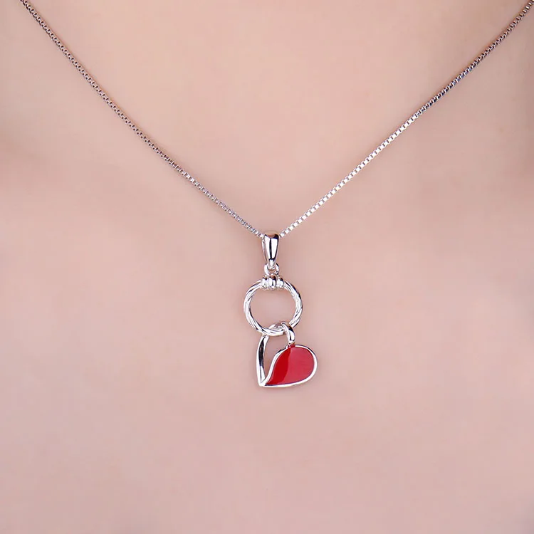 JewelryPalace, 925 пробы, серебряная, Красная эмаль, полое сердце, болтается, круг, подвеска, цепь не входит в комплект