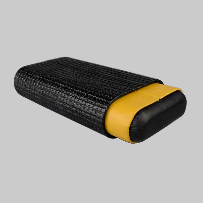 

New arrival black and yellow leather & cedar cigar humidor case with cigar cutter
