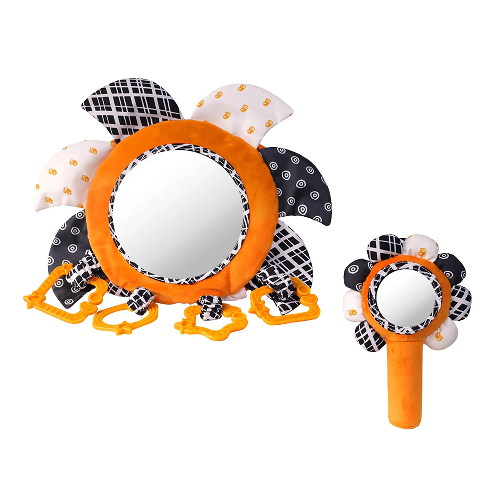 

Baby Toys Gift Black and White Tummy Time Mirror Plush Rattles Soft Cloth Car