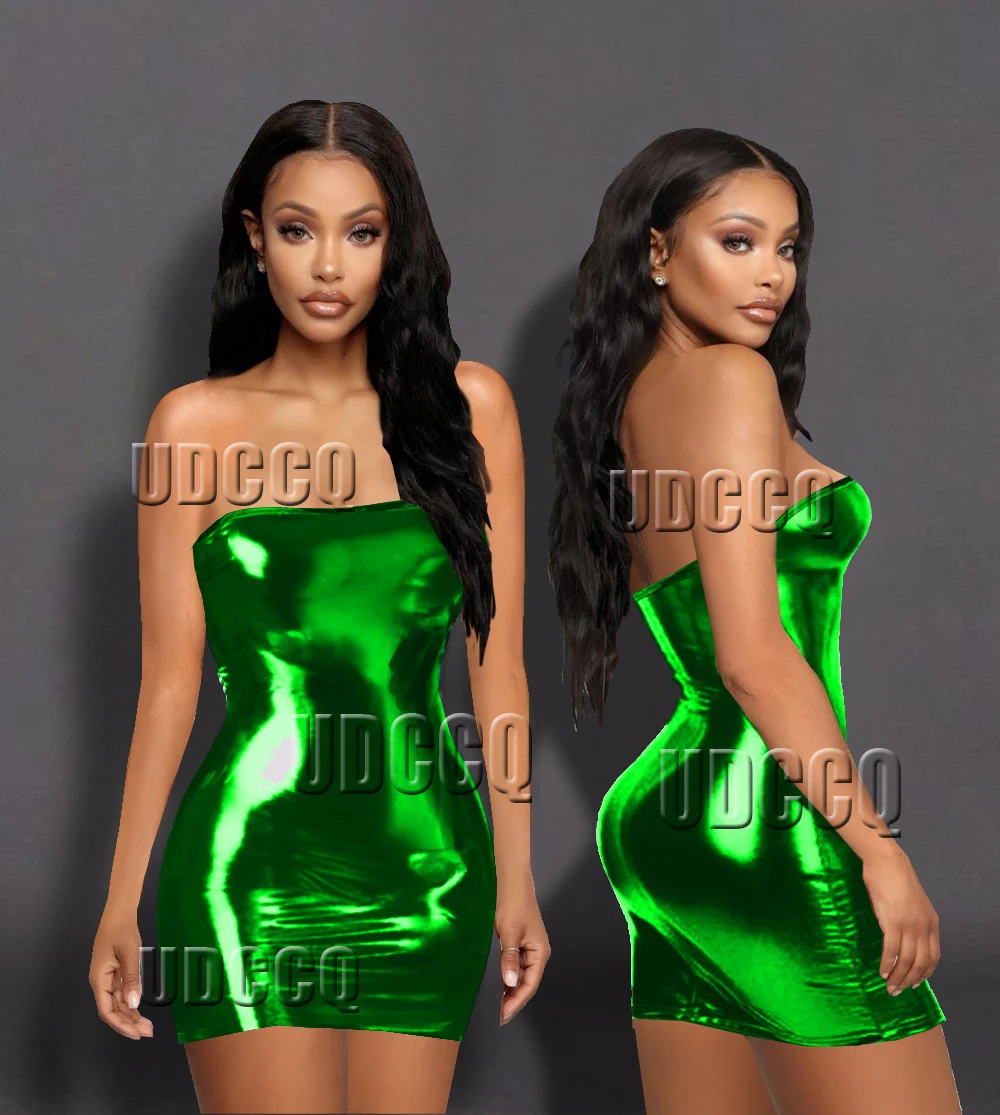 Сексуальное нижнее белье из ПВХ с металлическим блеском без бретелек