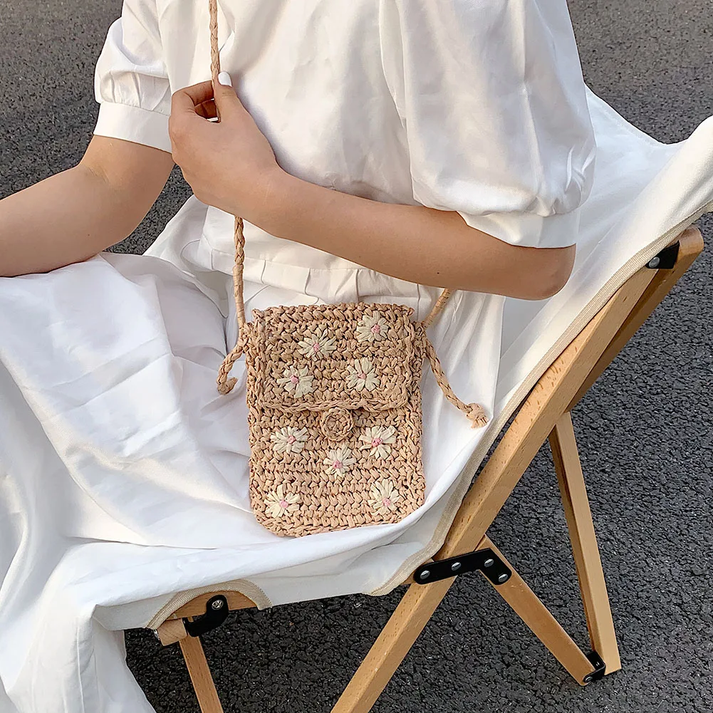 

Винтажная плетеная женская сумка-мессенджер через плечо с цветочным принтом, повседневная женская летняя маленькая сумка для отпуска, мини...