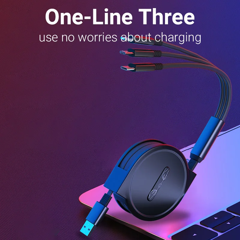 3 в 1 Выдвижной Usb-кабель для IPhone 11 12 13 Pro Max зарядный кабель типа C зарядное