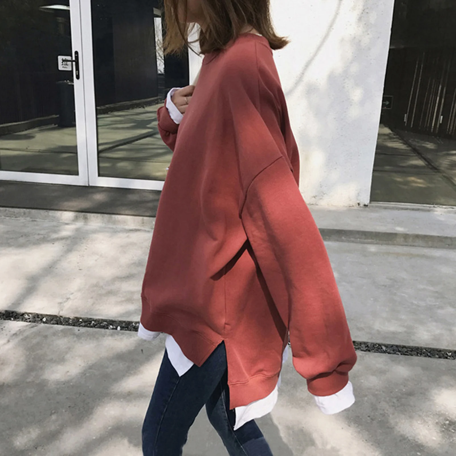 Plush clothes Sweatshirts Women Fake Two Piece Women's Hoodies Warm Ladies Long Sleeve Casual Hooded Pullover Clothes Sweatshirt