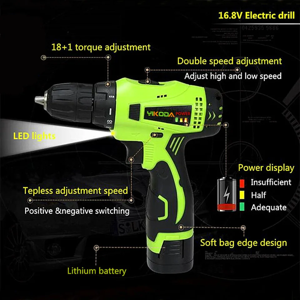Аккумуляторная дрель 16 8 в Электрическая отвертка с двойной скоростью