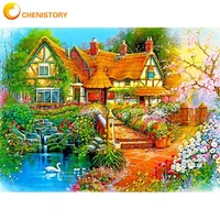 chenistory 60x75cm frame picture by numbers house landscape paint by number for adults acrylic paint on canvas home artwork