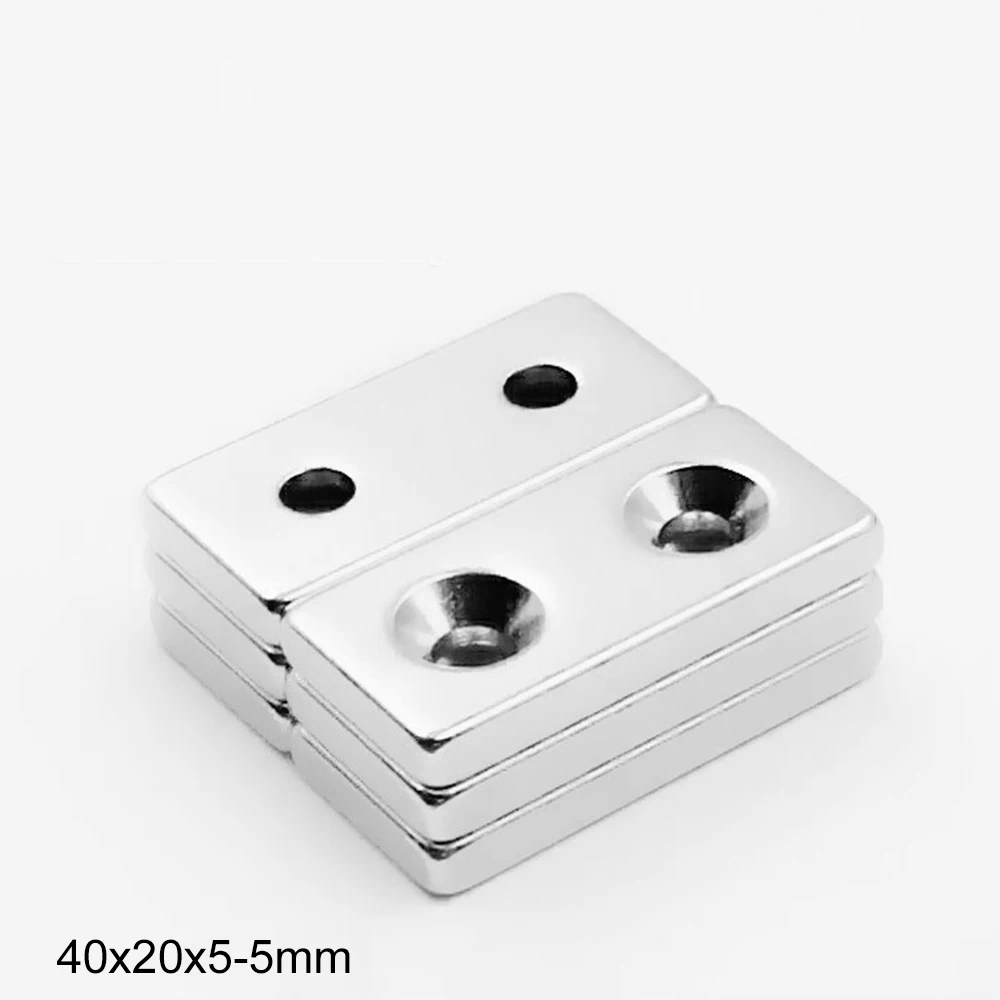 Мощный Неодимовый магнит с двойным отверстием 1 ~ 20 шт. 40x20x5 NdFeB редкоземельные