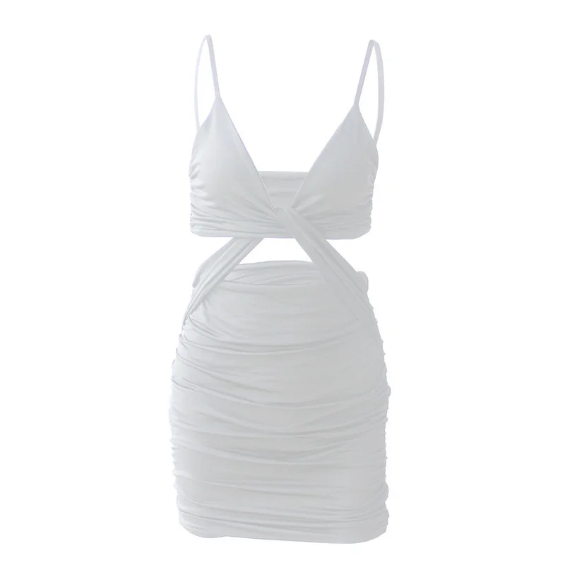 

Suspender Dress European and American Sexy Hollow Thin 2020 New Pleated Tight Long Leg High Waist Temperament Dress for Women