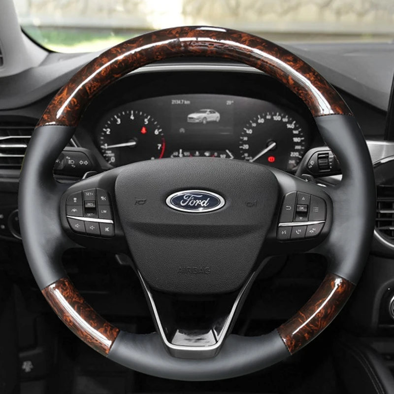 

Для Ford 19 Новая модификация фокуса Запчасти Сделай Сам имитация персикового дерева углеродное волокно зернистая кожа Чехол рулевого колеса ...