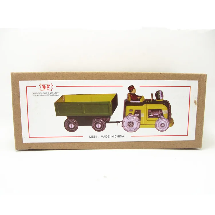 

[Funny] Adult Collection Retro Wind up toy Metal Tin farmer on farm tractor car Mechanical Clockwork toy figures kids baby gift