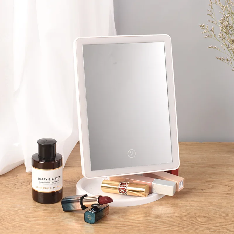 Светодиодное зеркало для макияжа портативное складное квадратное туалетное USB