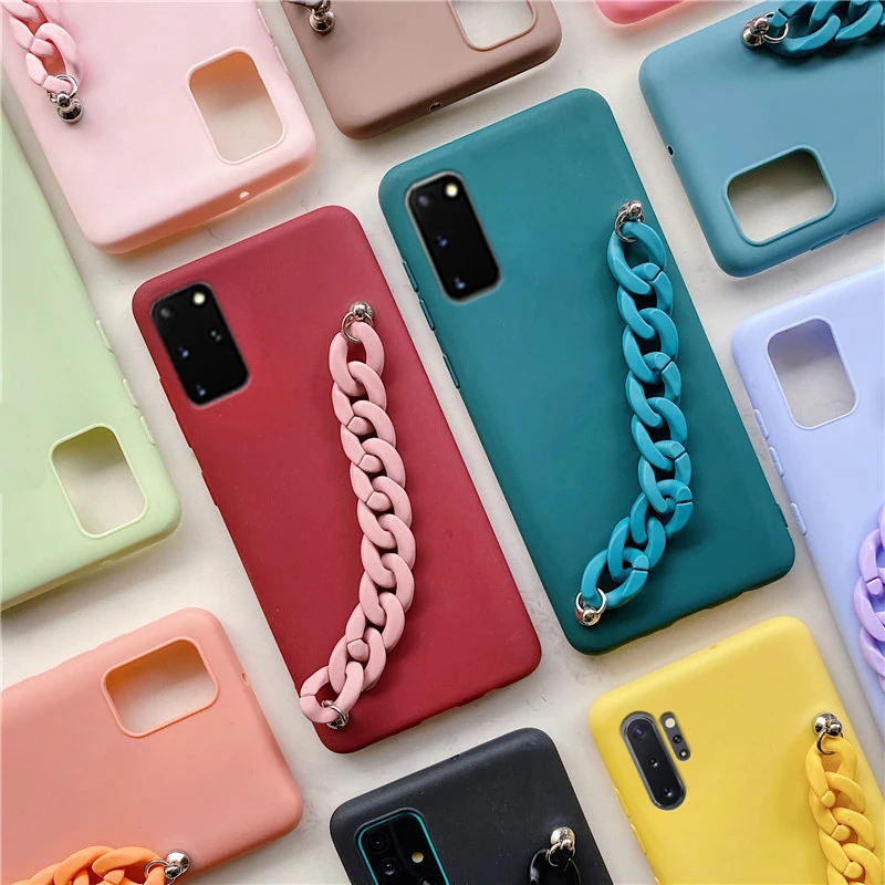 Silicone Bracelet Wriststrap Phone Case For Samsung Galaxy S21 Ultra Note 20 Ultra Note 10 Plus Lite 9 8 Matte Soft Back Cover