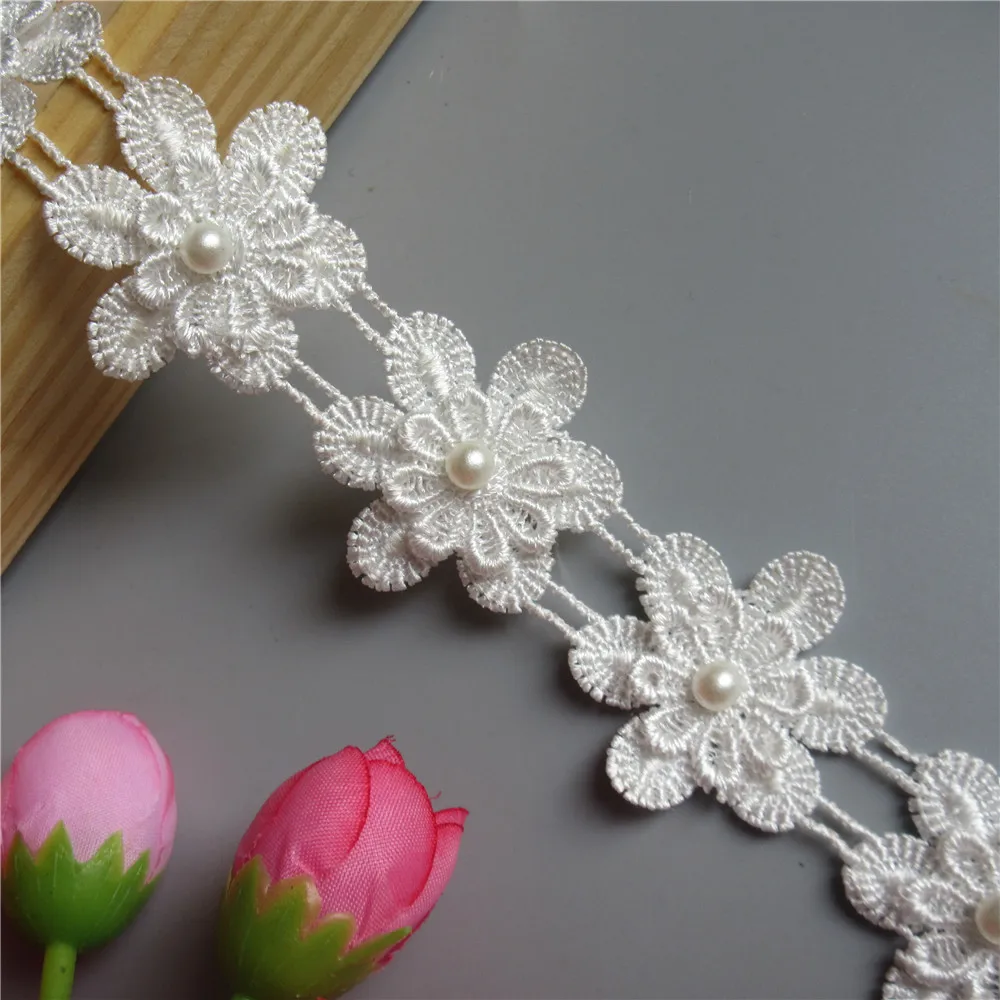 10X растворимая белая жемчужина ромашки цветы вышитые кружевные отделочные ленты
