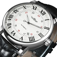 winner automatic watches men brand luxury simple mechanical white dial leather strap dual date display minimalist wristwatches