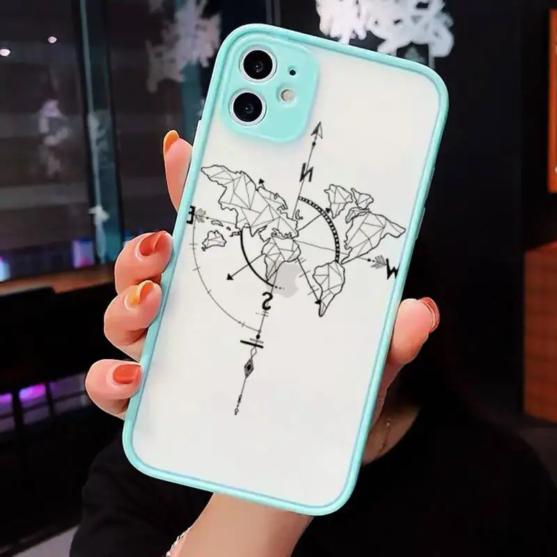 

Line art world map Phone Cases Matte transparent For blue iPhone 12 Mini 11 Pro XR XS Max 7 8 Plus X Back Cover