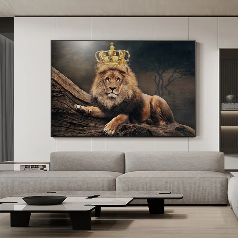 

African Lion King Royal Crown Canvas Posters and Prints Art Paintings on The Wild Animals Modern Wall Pictures Home Decor