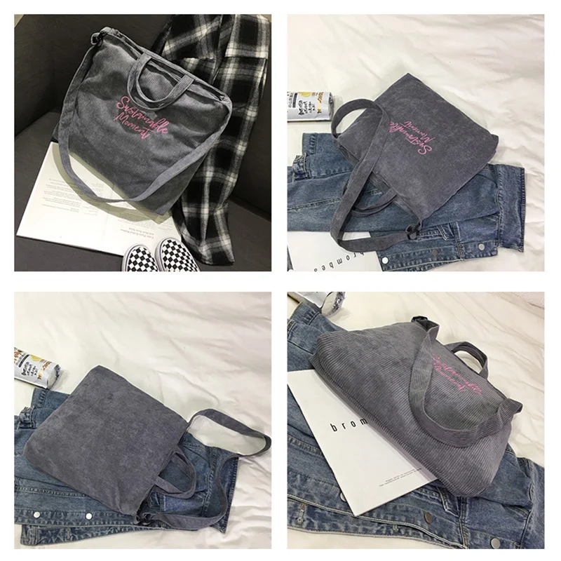 Женская Холщовая Сумка через плечо Вельветовая тоут Дамская Повседневная сумка