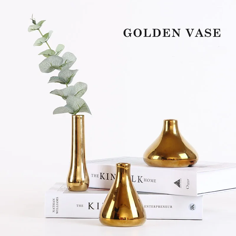 

Small Ceramic Gold Vases flower pot Nordic luxurious Desktop TV Cabinet home decoration dried plant flowers Vase valentine gift