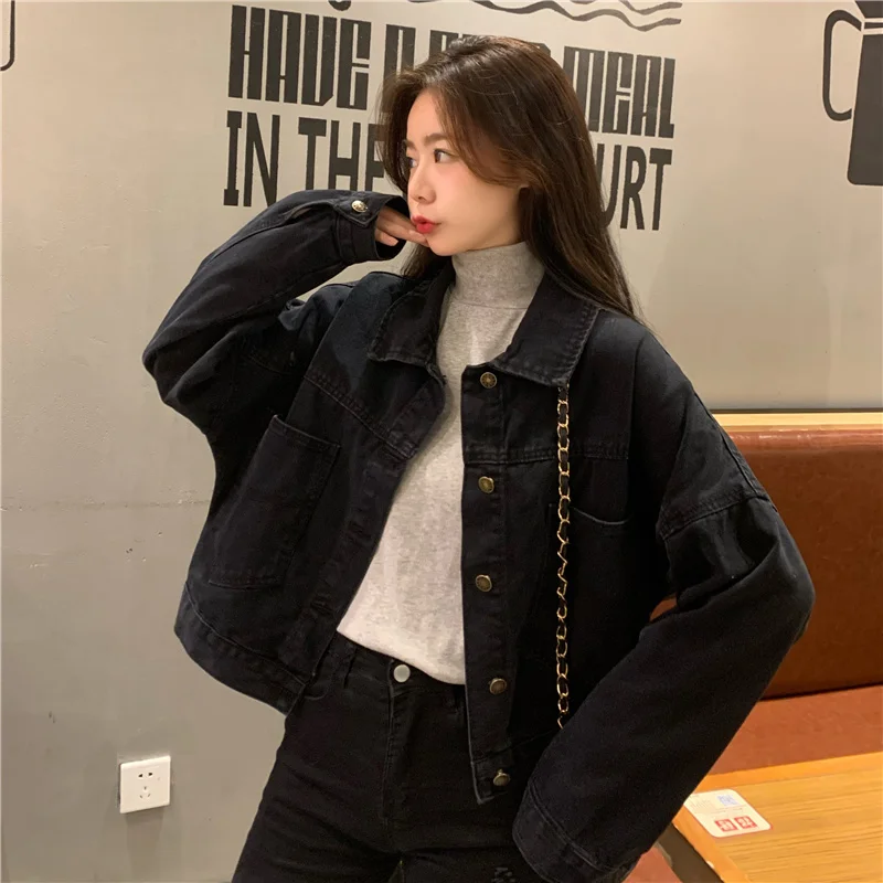 Реальное фото осенней одежды Новинка с длинным рукавом Короткие джинсовые