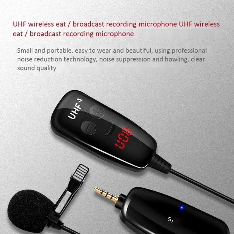 

Professional UHF Microphone Lavalier Wireless Microphone Interview Microphone with LCD Display for Smartphone