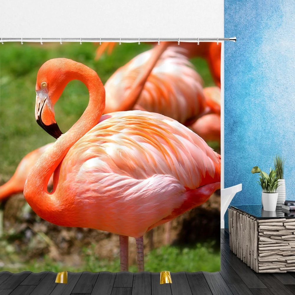 

Animal Shower Curtain 3D Print Peacocks Flamingo Tiger Lion Dinosaur Bath With Hooks Bathroom Home Waterproof Shower Curtains