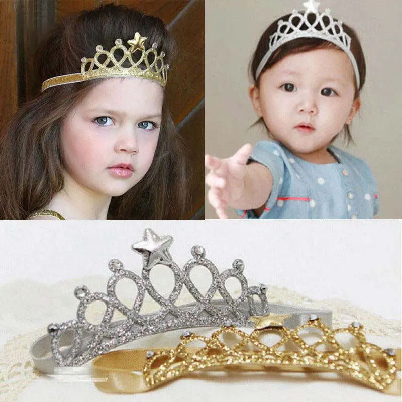 Детская повязка на голову с короной со звездами эластичная для девочек день