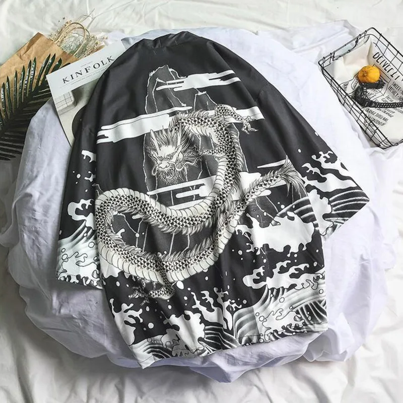 #5002 летние мужские кимоно рубашка размера плюс японское кардиган узоры с