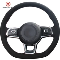 lqtenleo black suede hand stitched car steering wheel cover for volkswagen golf 7 gti golf r mk7 vw polo gti scirocco 2015 2016