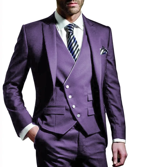 

Three Pieces Men suits Notched Lable Purple Groomsuit Blazer One Button Formal Business Suits Tuxedo (Blazer+vest+Pant)