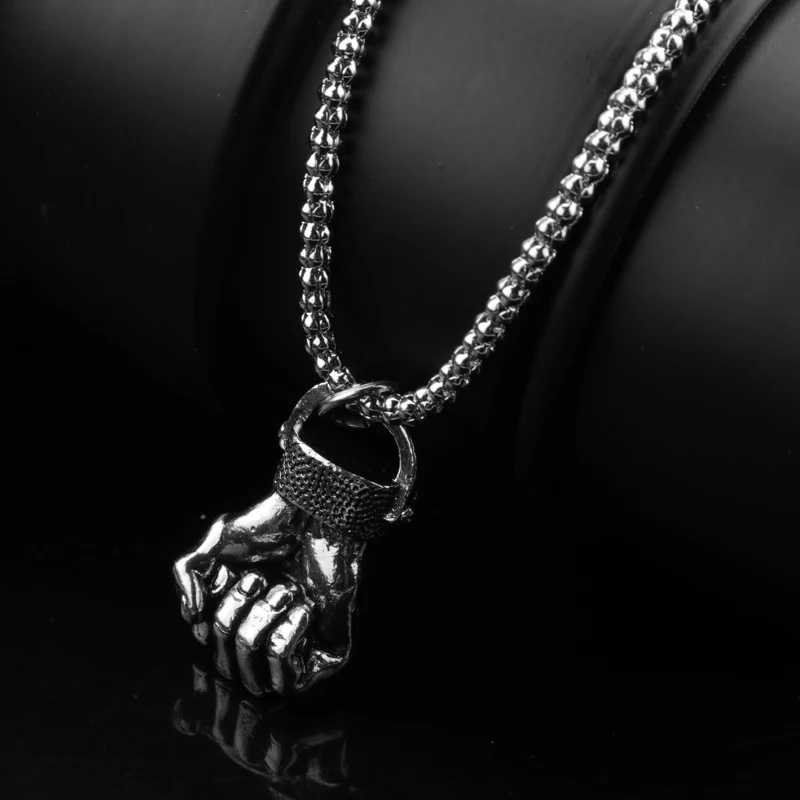 Модное ожерелье в стиле хип-хоп рок с большим кулоном виде кулака мощное мужское