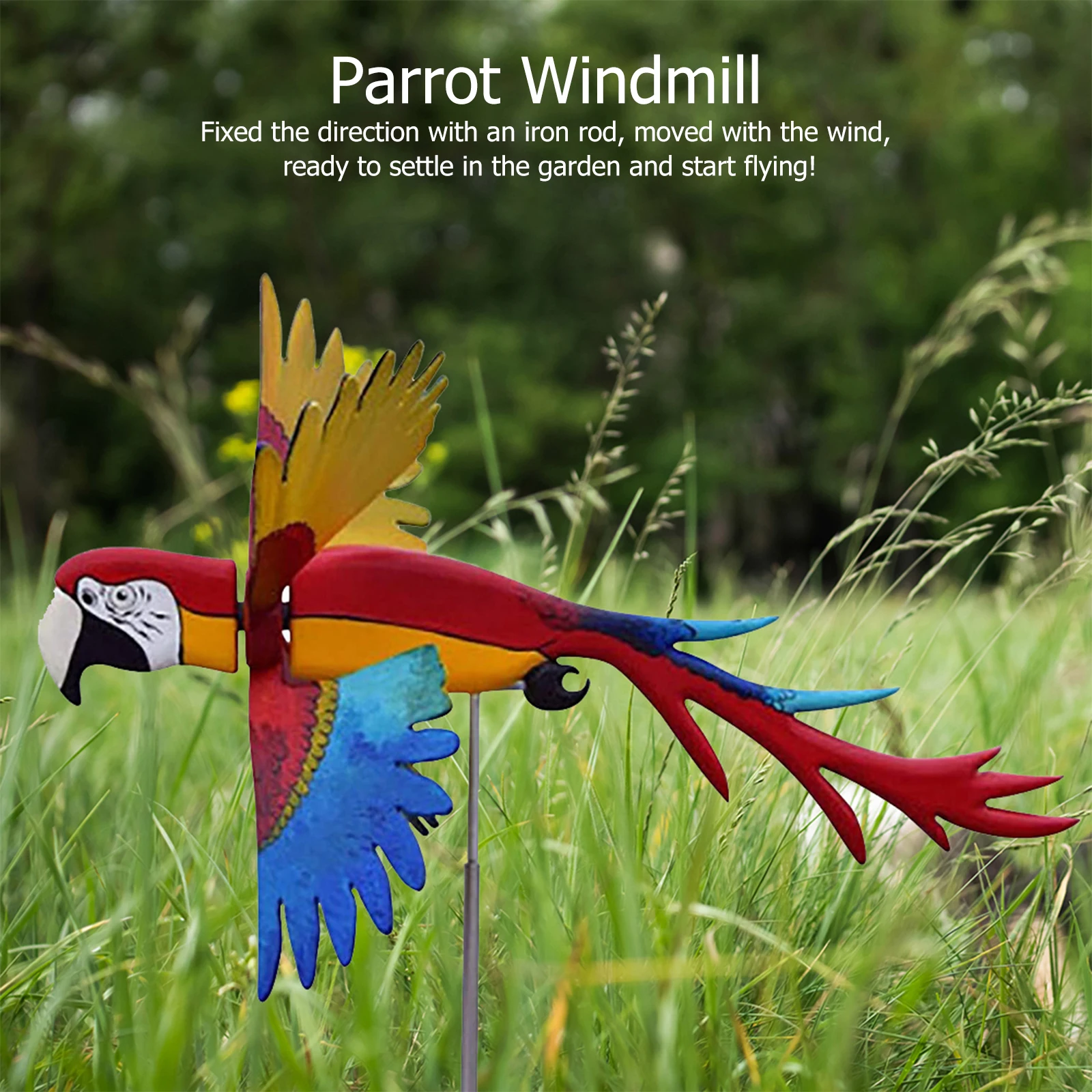 

Creative Parrot Shape Windmill Garden Lawn Terrace Wind Turn Pastoral Art Sculpture Unique Animal Decorations