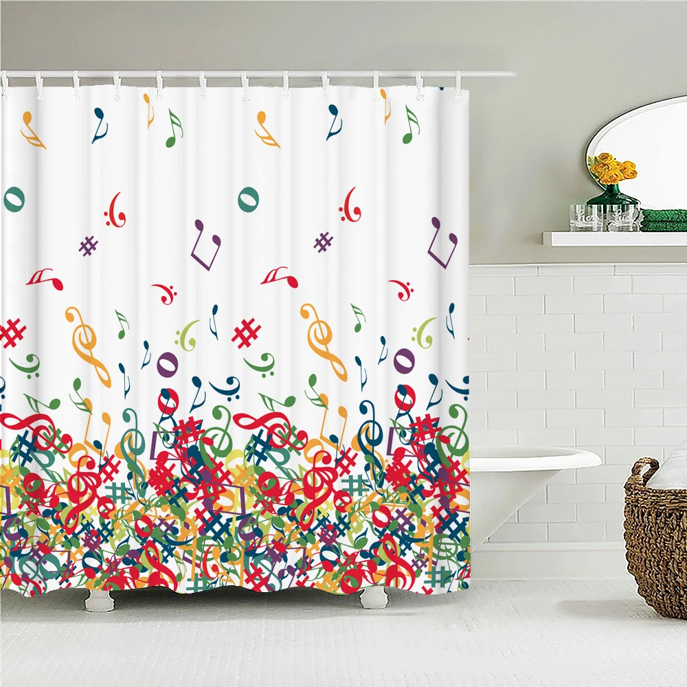 

Colorful Music Bath Curtain Waterproof Fabric Shower Curtains Creativity Pattern Bathtub Screen for Bathroom Decor With Hooks