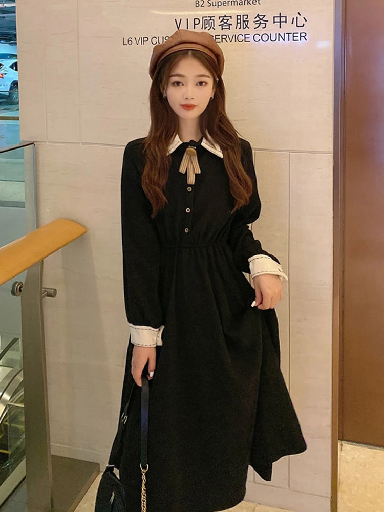 plus size vintage dresses women 2021 winter long sleeve retro french elegant dress female casual party one piece dress korean free global shipping