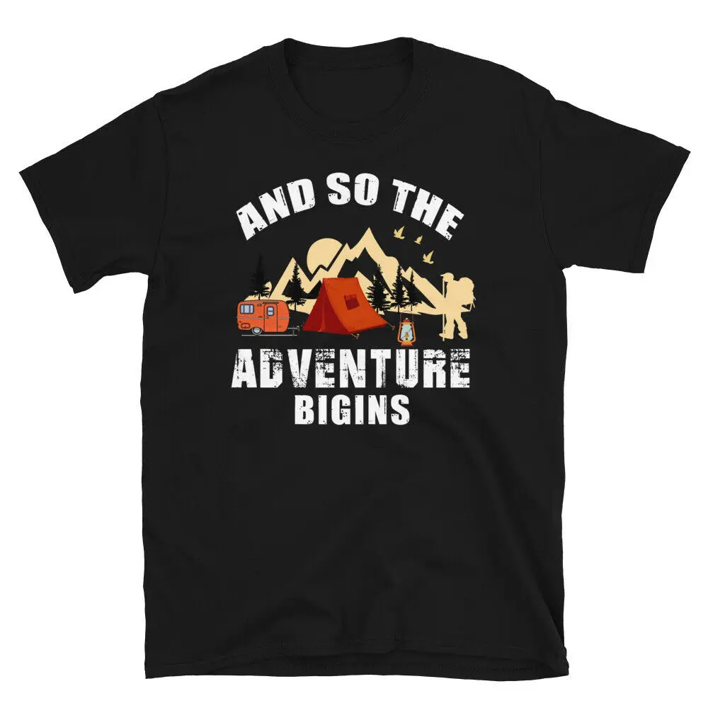 

Camping Adventure Begins Vintage Design Camping Novelty T-Shirt Men's T-shirt