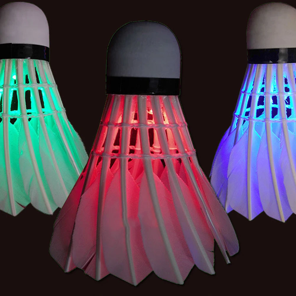 4Pcs LED Badminton Colorful Goose Feather Shuttlecock Dark Night Glow Birdies Lighting for Outdoor Indoor Sports Activities