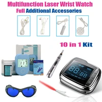 lastek 10 in 1 home medical kit laser wrist watch blood auto glucose meter acupuncture pen hypertension rhinitis therapy device