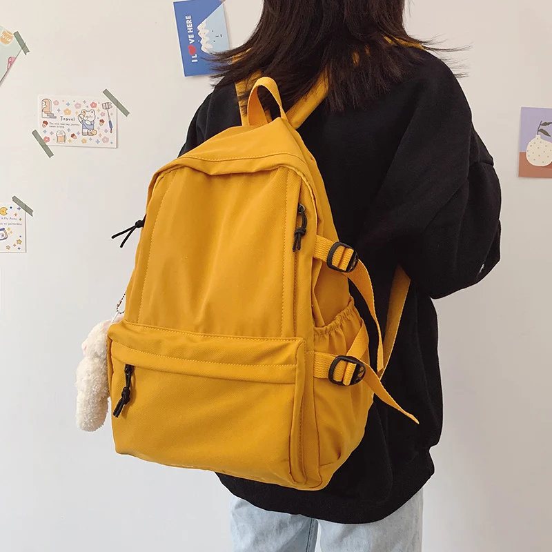 

2021 Solid Color Muti-pocket Nylon Women's Backpack Schoolbag for Teenage Girl Boys Daily Travel Backpack Large Capacity Mochila