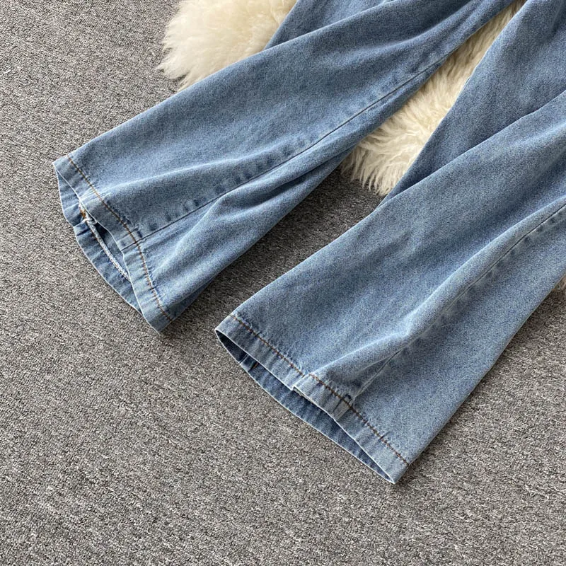 Женский джинсовый комбинезон с карманами Свободный без рукавов широкими