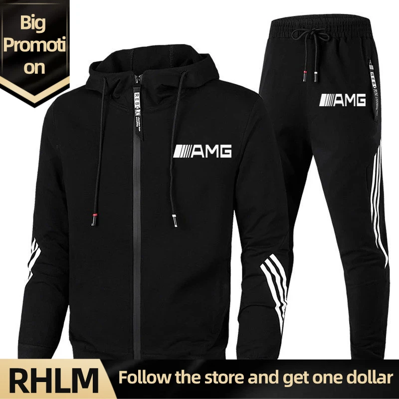 

ã€RHMLã€‘New Sets Tracksuit AMG Printing Men Hooded Sweatshirt+Pants Pullover Hoodie Sportwear Suit Casual Sports Men Clothes
