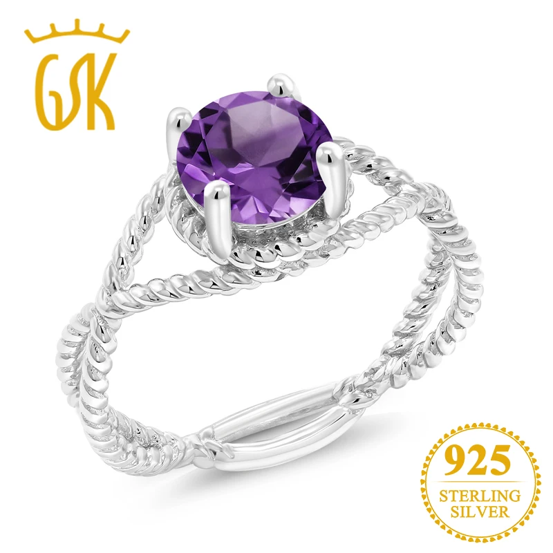GemStoneKing 1 10 Ct круглое кольцо с натуральным фиолетовым аметистом и драгоценным