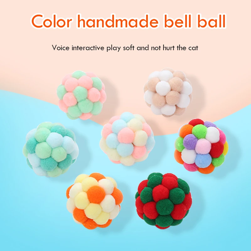 

3pcs Kitten Playing Balls Colorful Cat Interactive Toys Funny Bell Bouncy Training Ball Cat Plush Interactive Toys Pet Supplies
