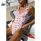 Монокини с рюшами In-X, сплошной купальник с фруктовым принтом, Женский винтажный купальник с открытой спиной, пляжная одежда, лето 2021