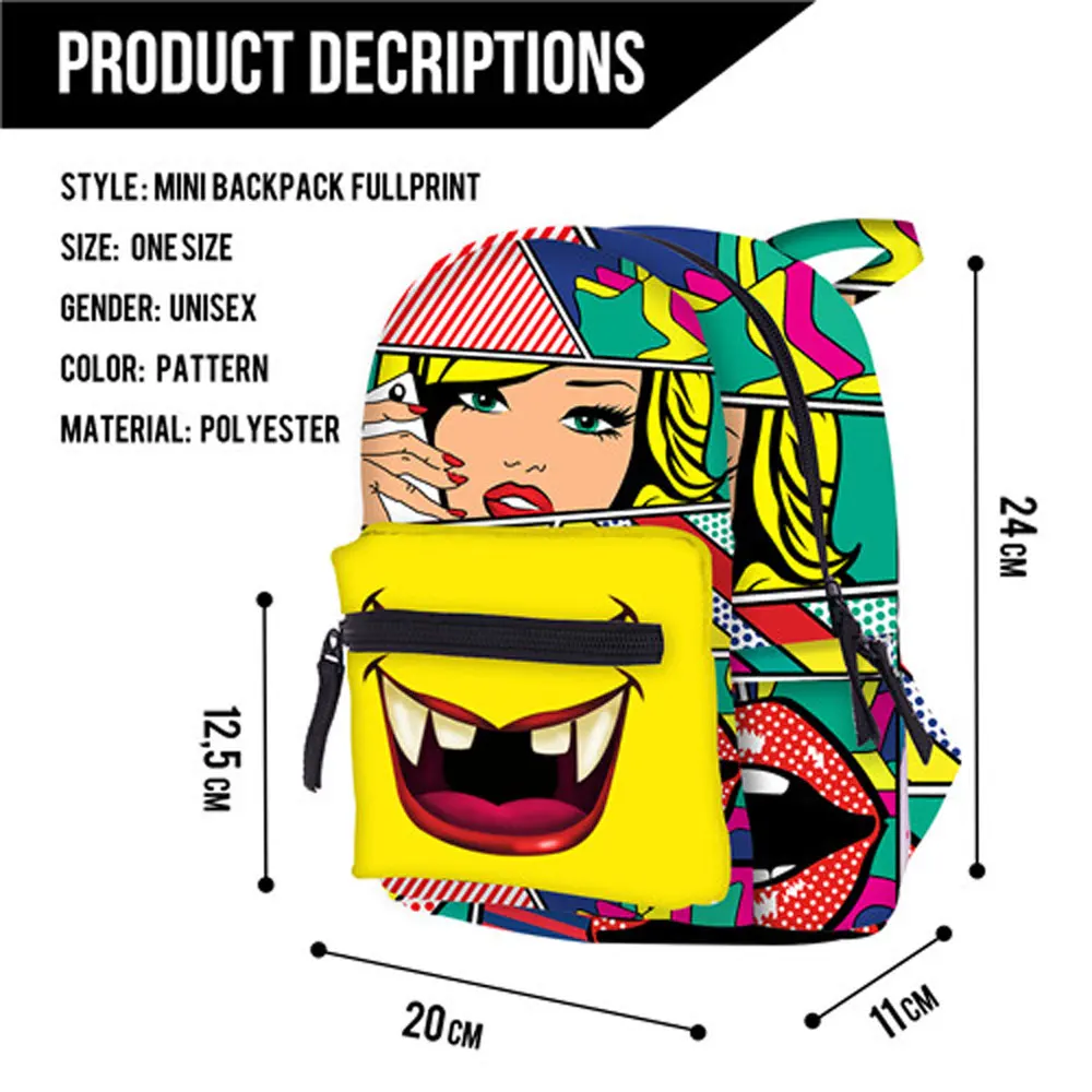 Fashion Women Backpack Anime Print Kids Cartoons Backpack Kawaii Small School Bag For Girls Yellow Waterproof