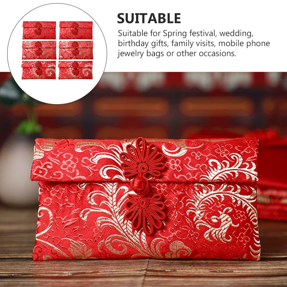 

6pcs Chinese Knot Red Packets New Year Brocade Exquisite Red Envelopes