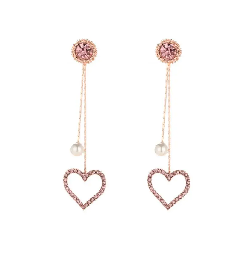 

Fashion Earrings Korea Luxurious Pink Love Long Tassel Stud Earrings Rhinestone Geometric Earring Brincos Women Girl Jewelry