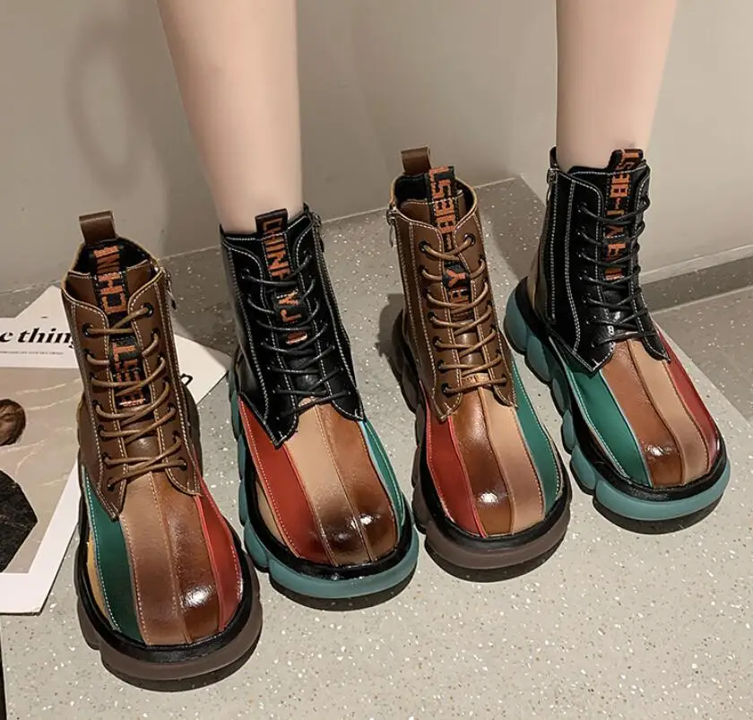 

Fashion Platform Boots Women Ankle Boots Black High Quality Round Toe Lace Up Motorcycle Non-slip Waterproof Female Shoes