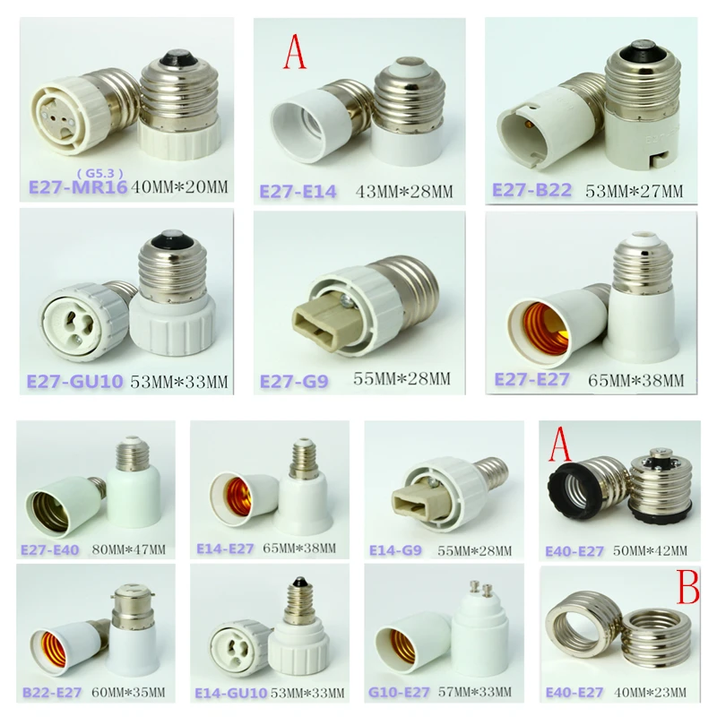 

Led Lamp Bulb Base Conversion Holder Converter Socket Adapter MR16 GU10 G9 B22 E27 E14 E40 G23 Fireproof Material For Home Light