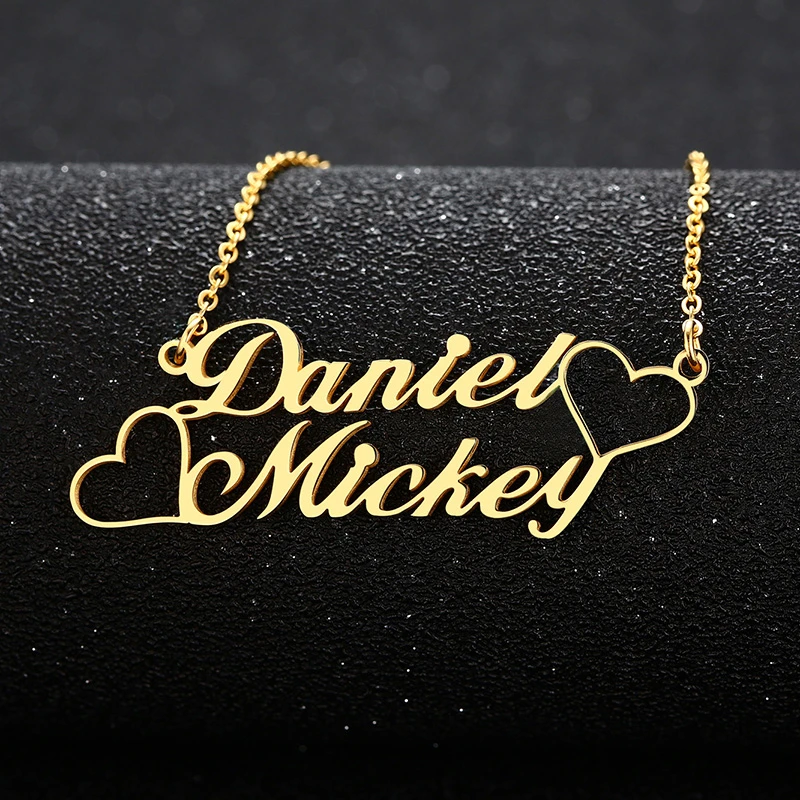 

Two Hearts Custom Jewelry Personalized Couples Name Necklace Mother Daughter Choker Gold SilverColor Bijoux Gift